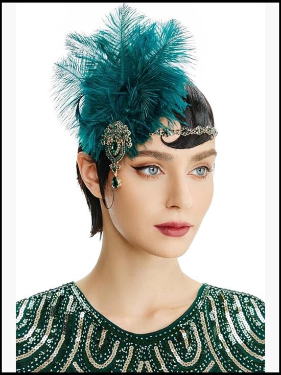 Ostrich Feather Crystal Headband Flapper 1920s Gatsby Party Hair Accessory main image 5